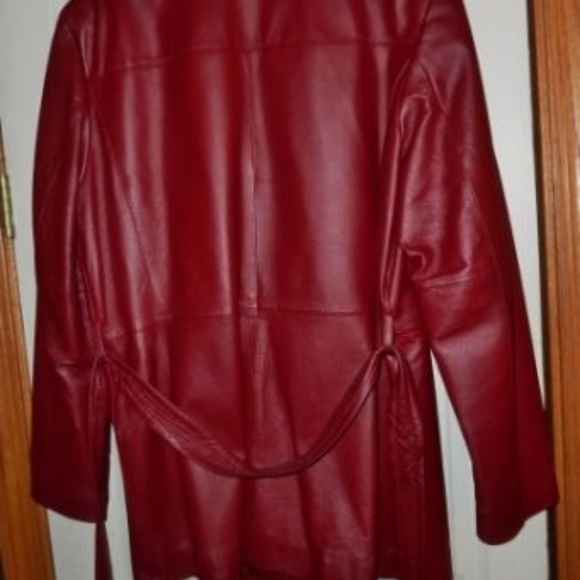 Worthington Burgundy Leather Zip Up Blazer w belt - Picture 3 of 3